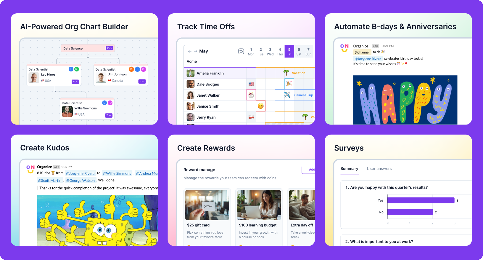 Manage crucial HR functions without ever leaving Slack