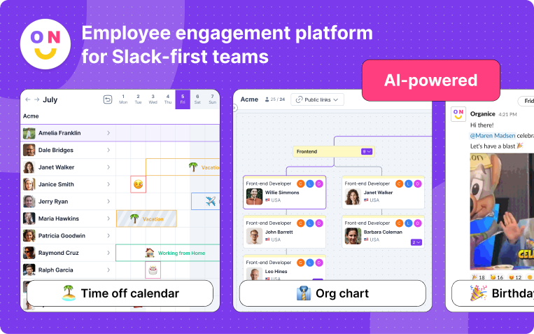 Screenshot of the OrgaNice app running inside Slack