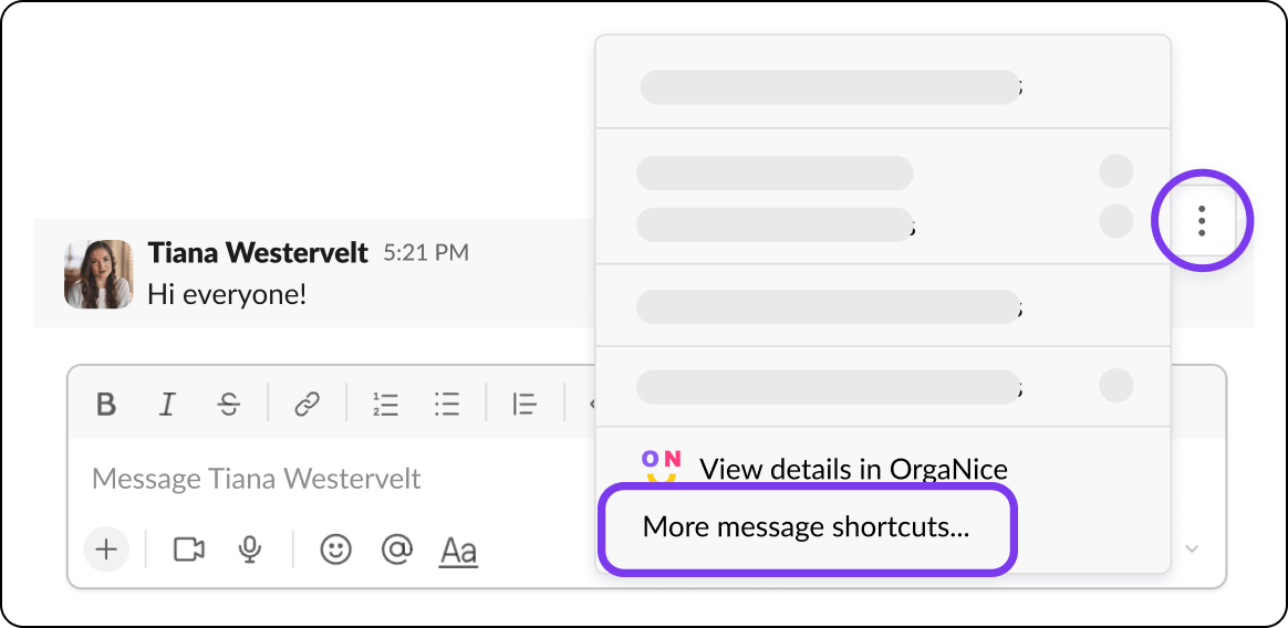 Message shortcut menu