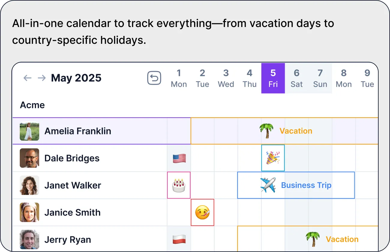 All-in-one calendar for vacations and holidays